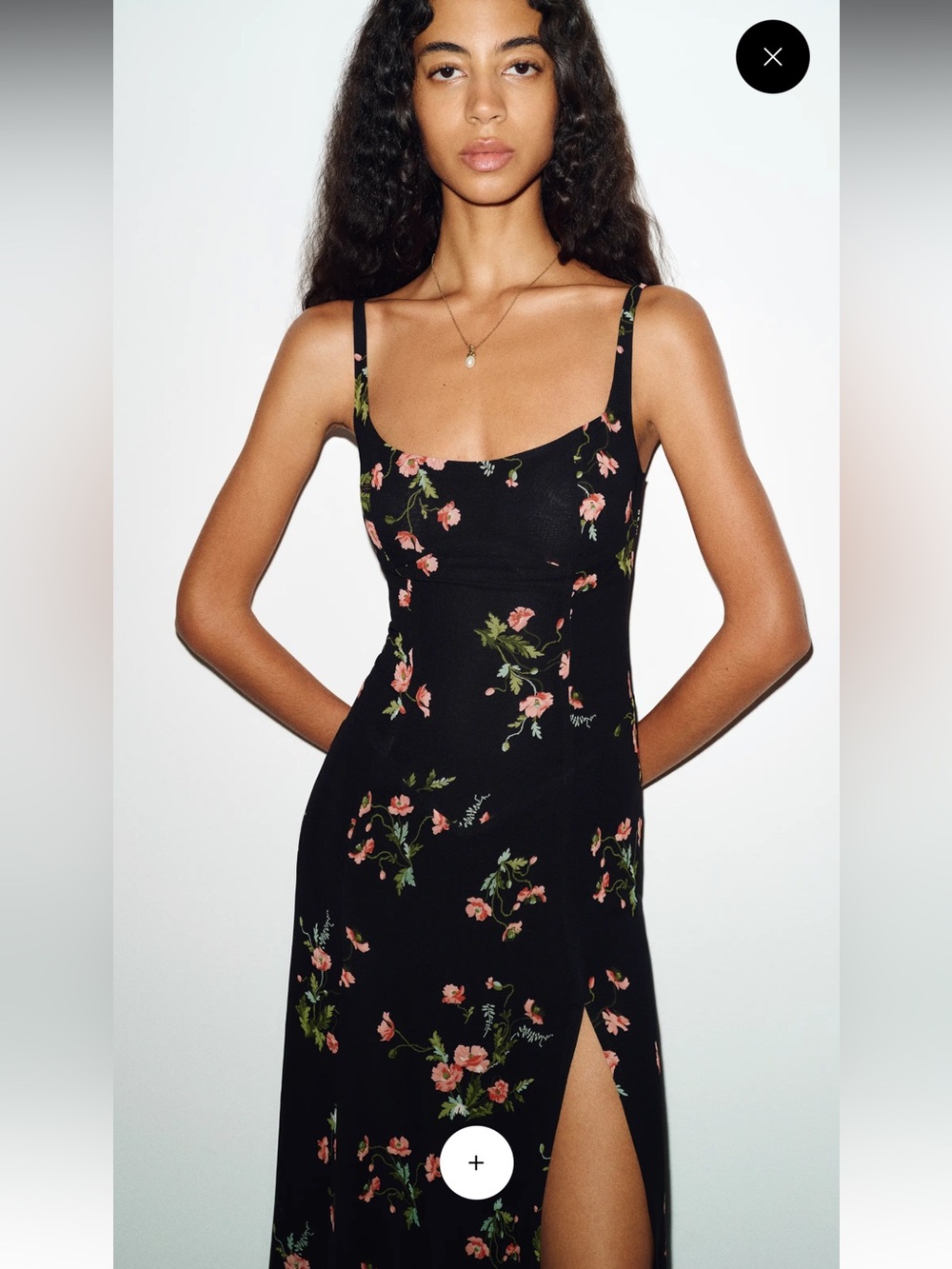 Reformation “Katara” Dress Black Floral with Pink Rose Print